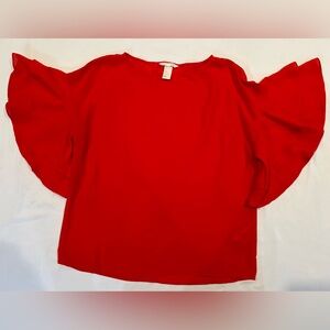 H&M Red Fan Sleeves Blouse